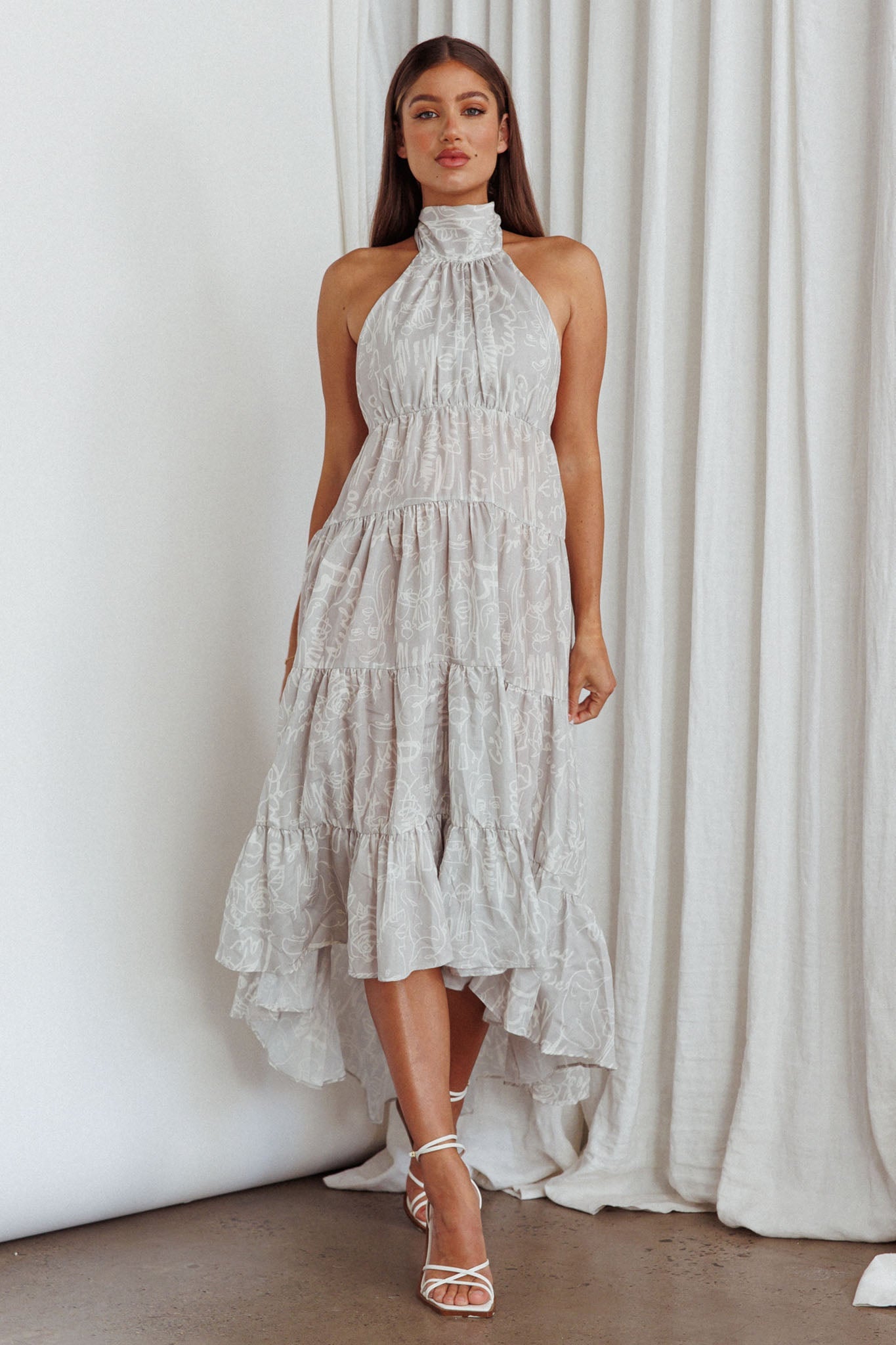 South Haven Halter Midi Dress Floral Beige