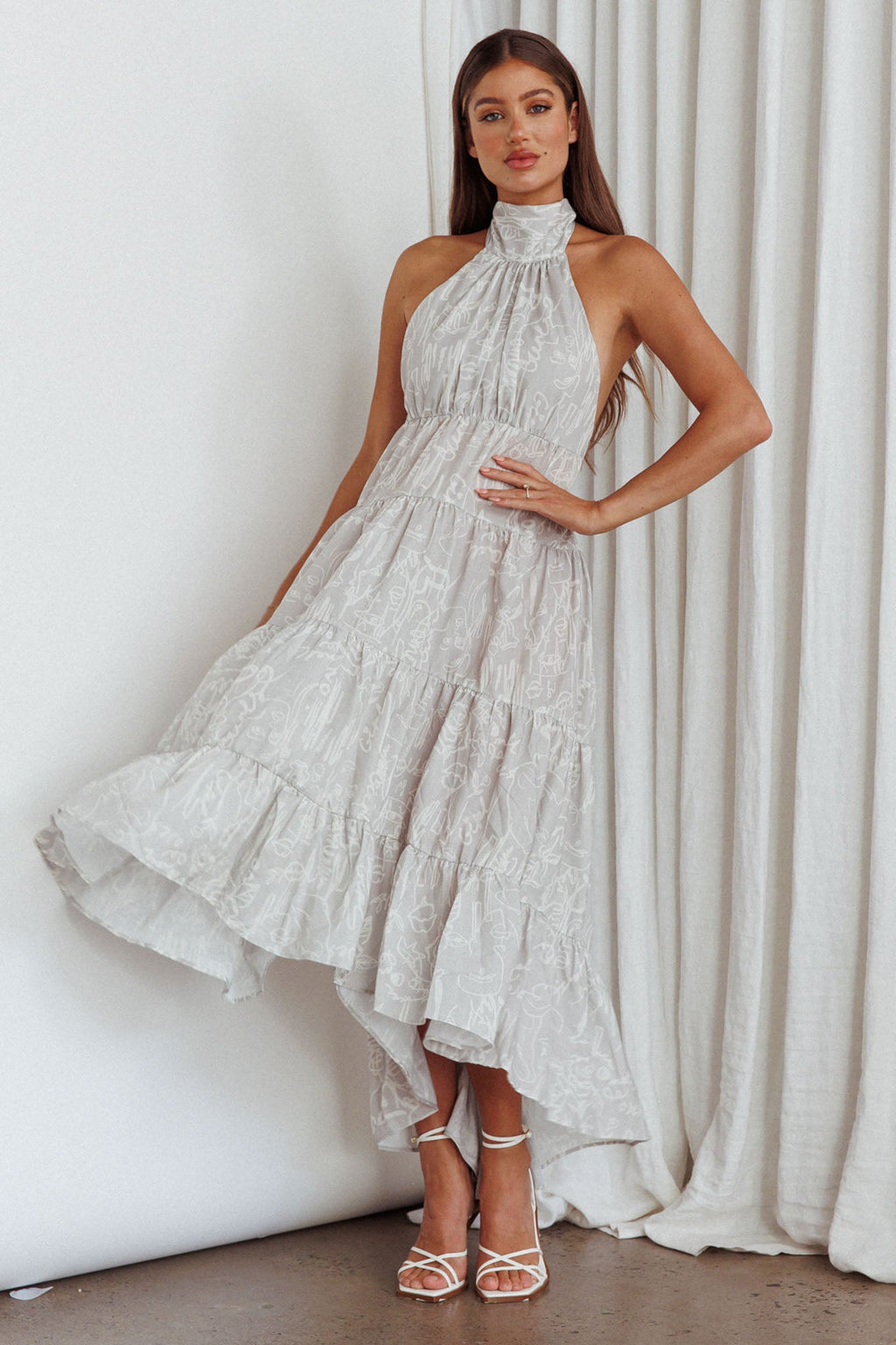 South Haven Halter Midi Dress Floral Beige