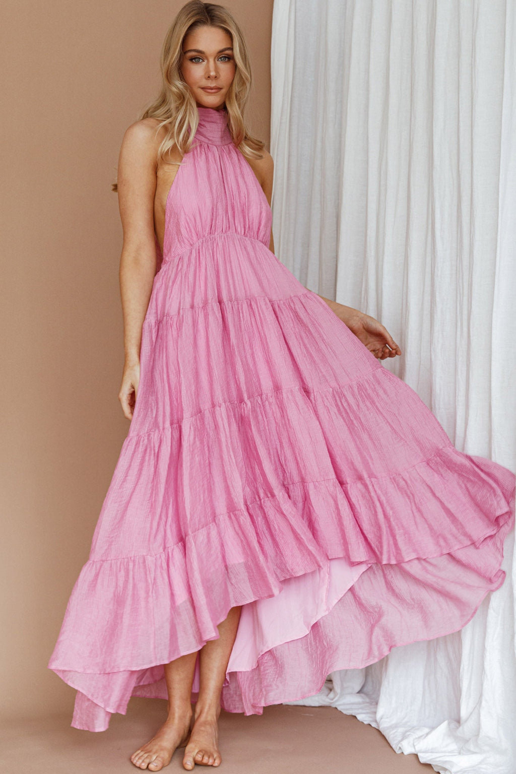 South Haven Halter Midi Dress Pink