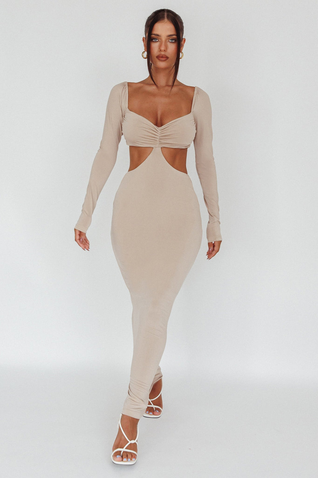 Vienna Long Sleeve Cut-Out Waist Maxi Dress Oat