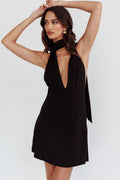 Italia Azure Halterneck Jersey Mini Dress Black