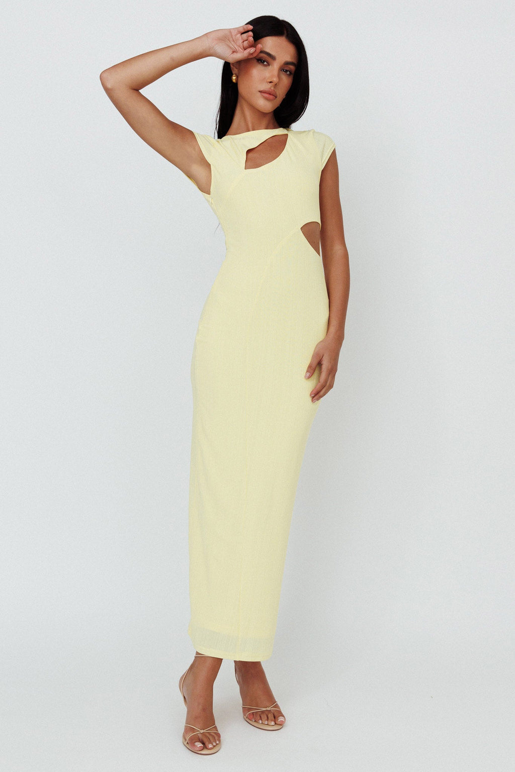 Elenice Cap Sleeve Cut-Out Midi Dress Lemon