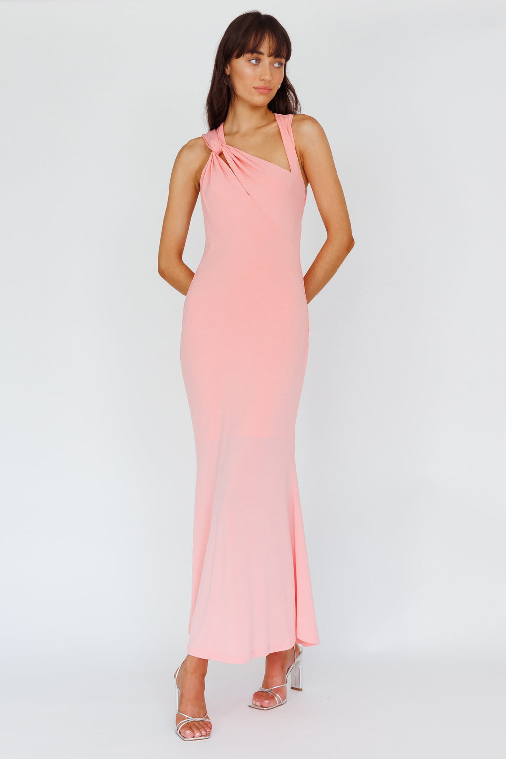 Karyl Shoulder Sash Midi Dress Apricot