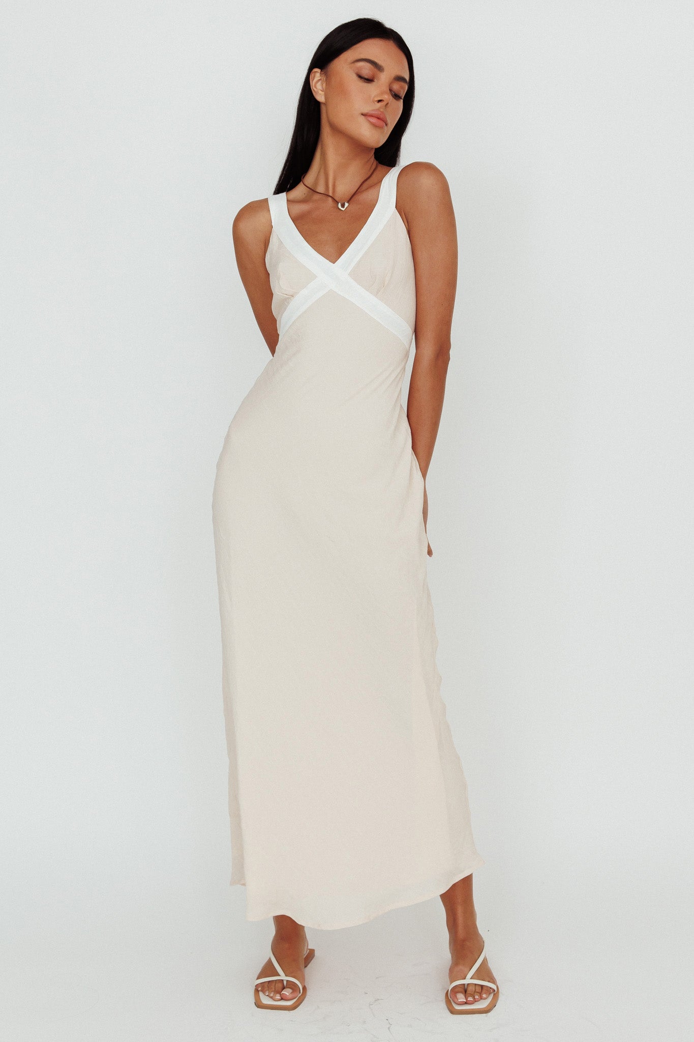 Zariah V-Neck Maxi Dress Beige
