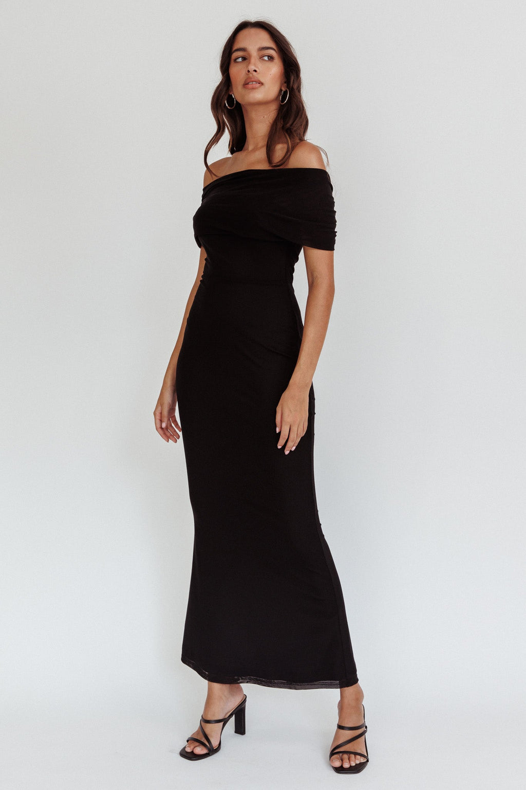 Aqaba Off-Shoulder Mesh Maxi Dress Black