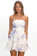 Giavana Strapless Layered Mini Dress Floral Blue