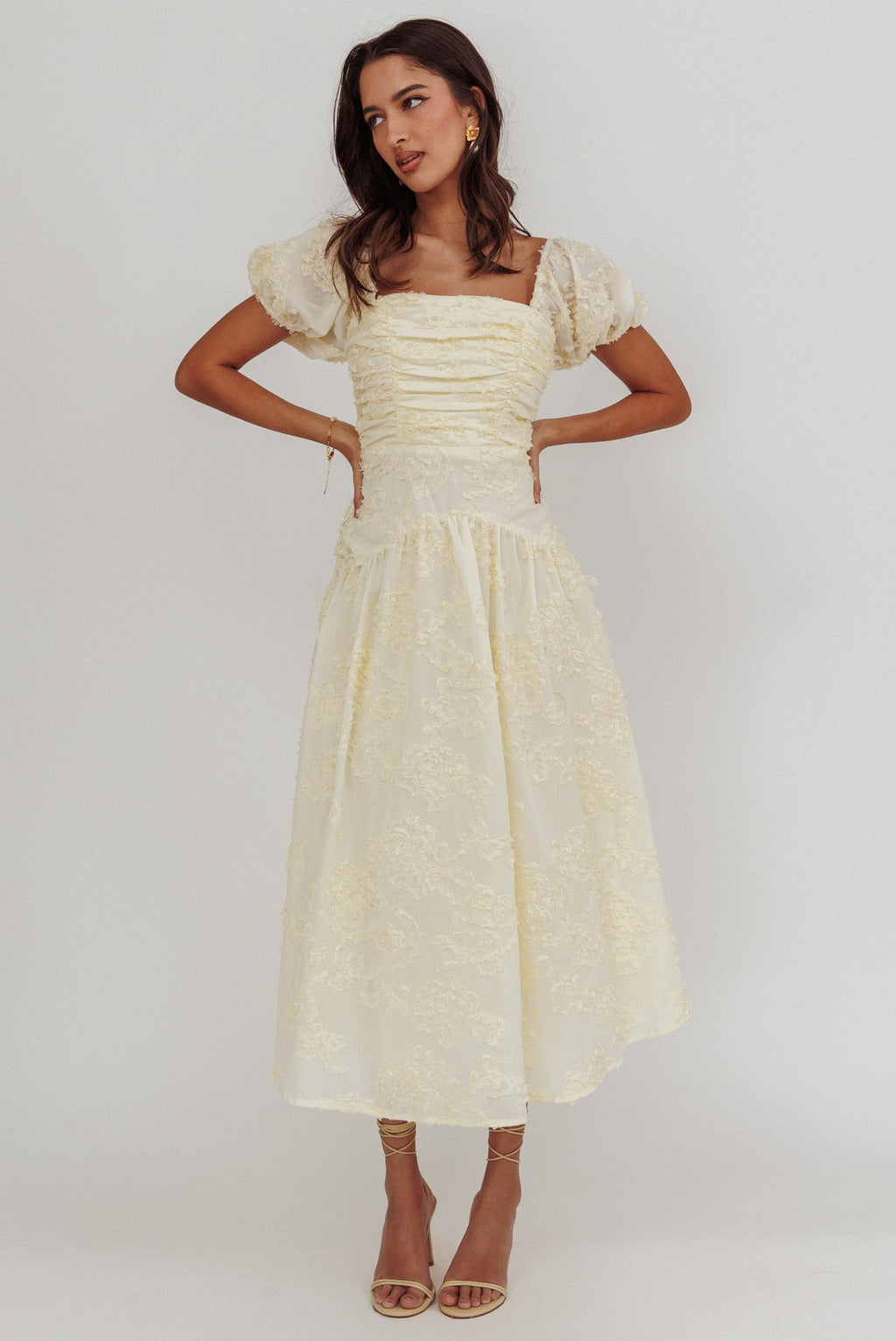 Telma Puff Sleeves Midi Dress Butter