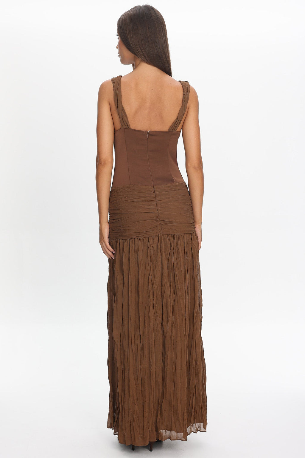 Keia Crepe Chiffon One-Shoulder Maxi Dress Chocolate