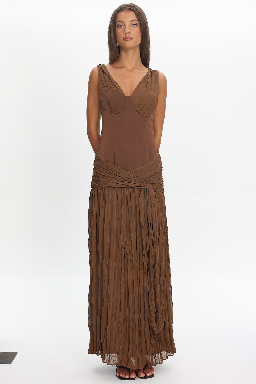 Keia Crepe Chiffon One-Shoulder Maxi Dress Chocolate