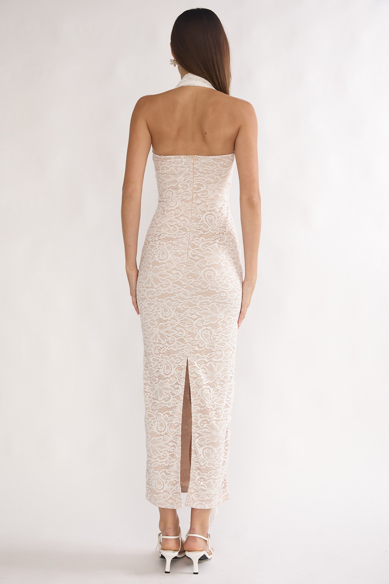 Chiavari Ruffle Trim Lace Maxi Dress White