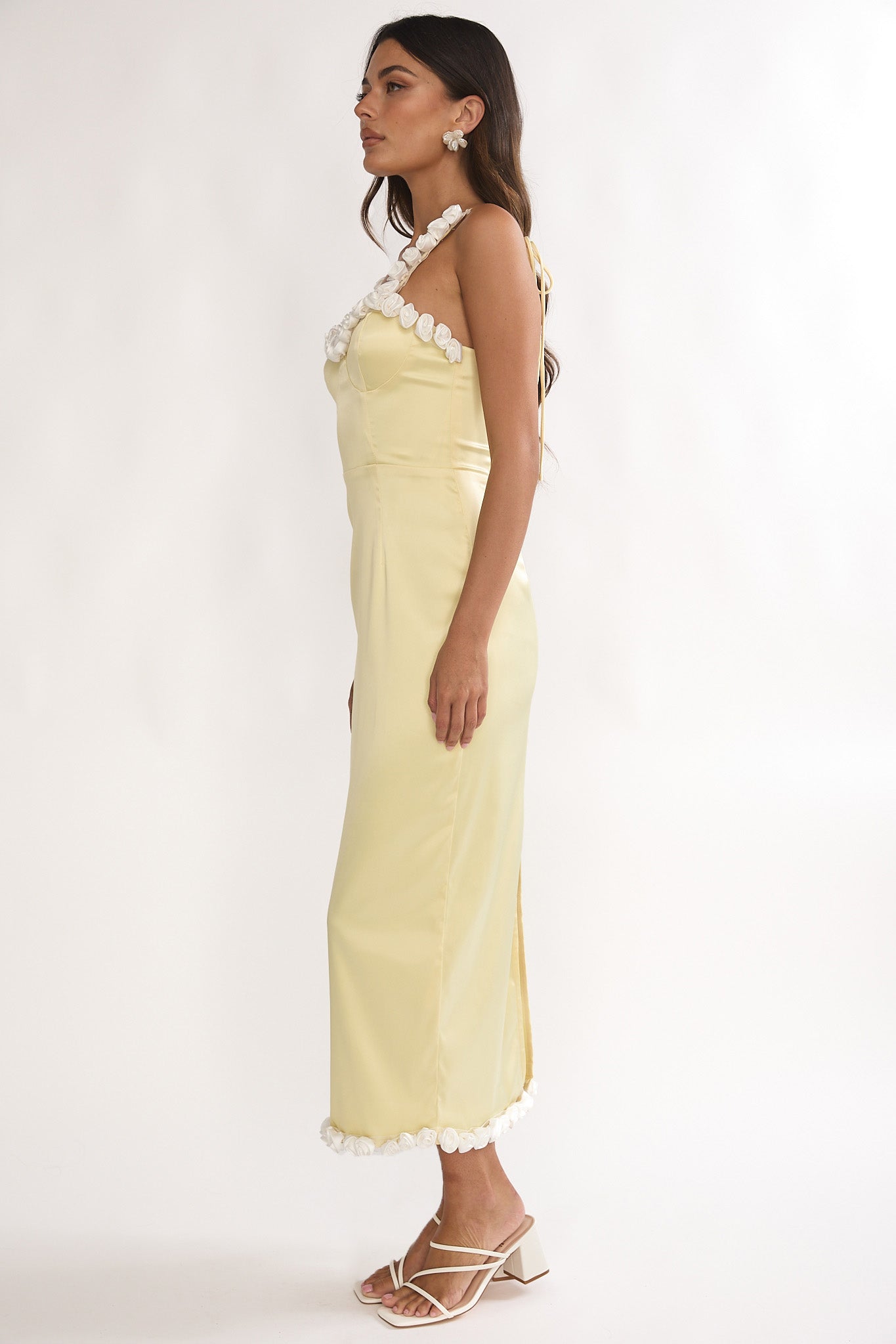 Delyse Rosette Trim Maxi Dress Yellow