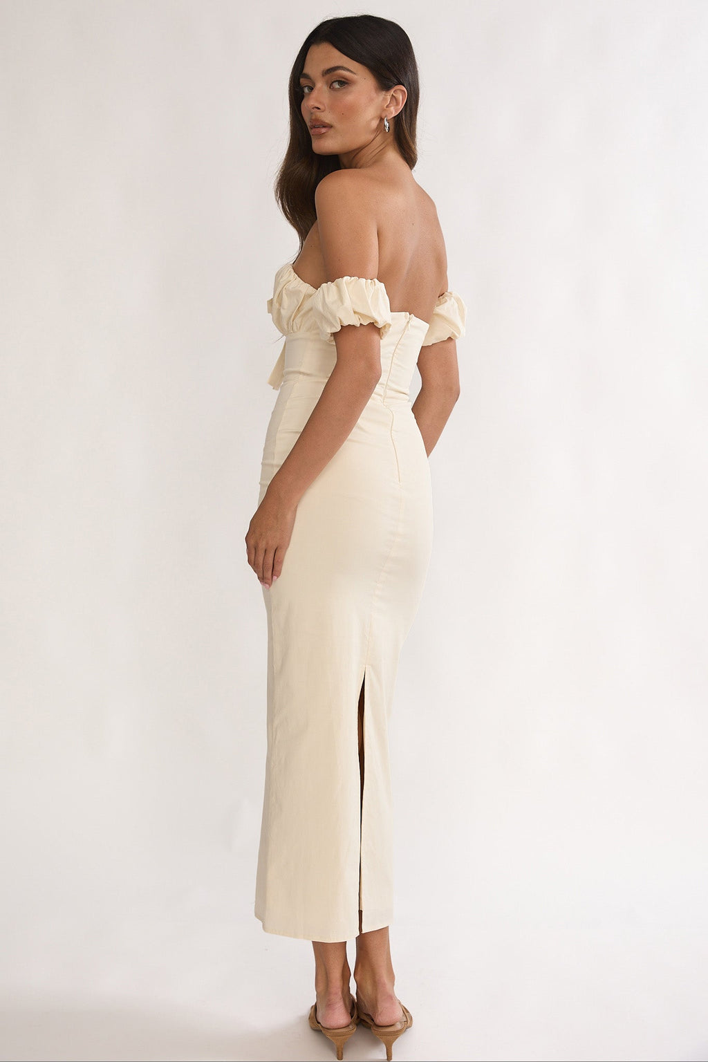 Maelis Off-Shoulder Puff Sleeve Maxi Dress Vanilla
