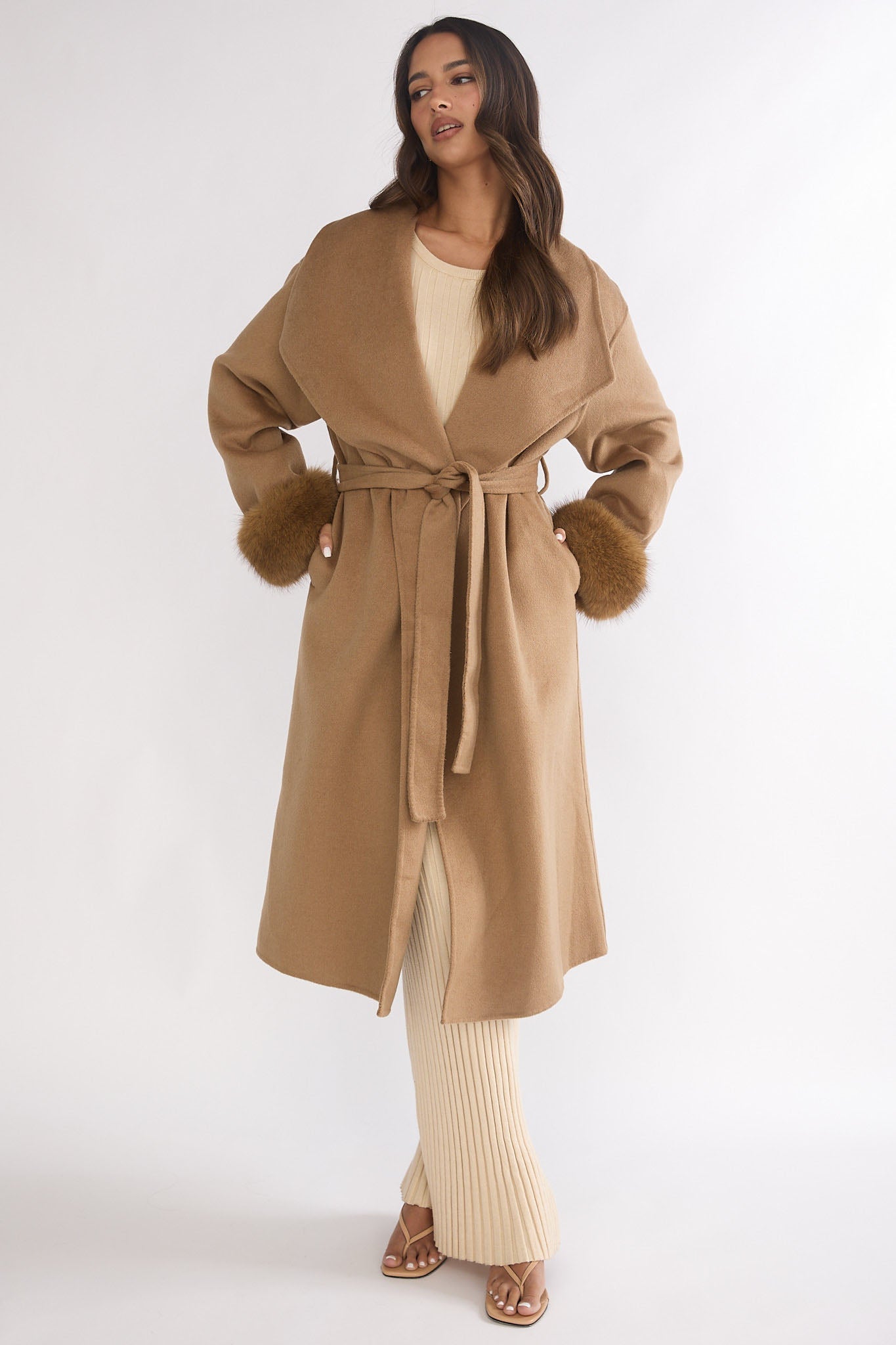 Zannora Faux Fur Coat Camel