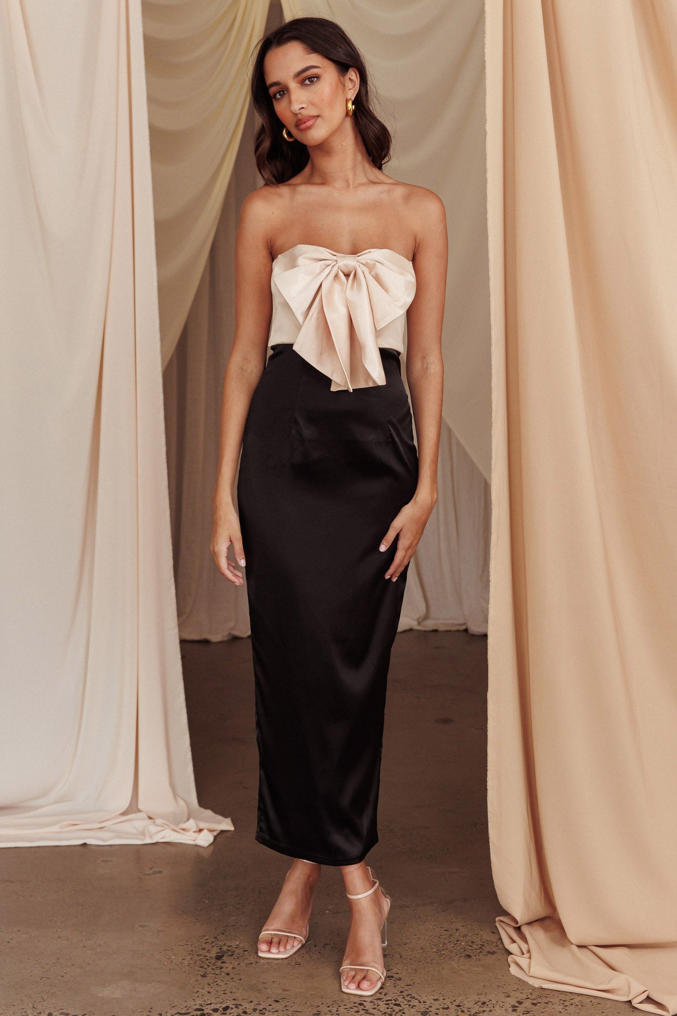 Coquette Bow Bust Midi Dress Blush