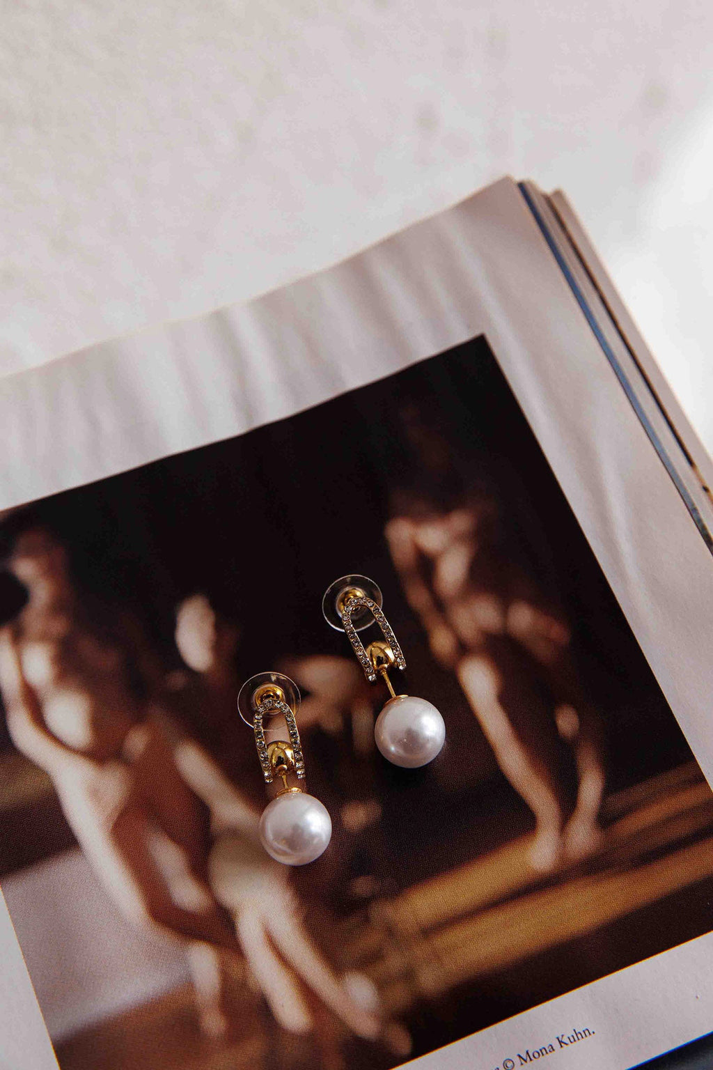 Maia Pearl Diamante Earrings Gold