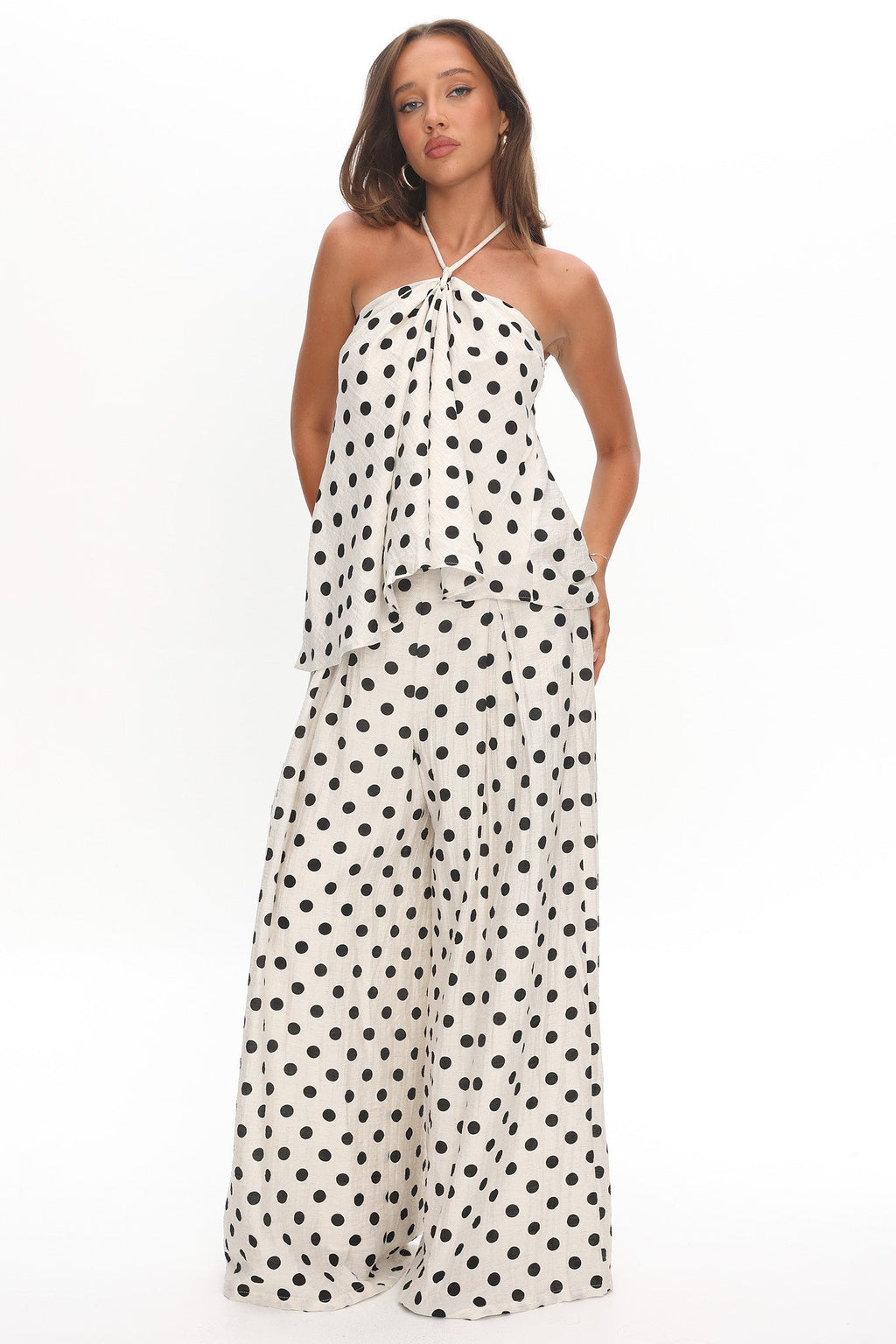 Galentines Halterneck Top Polka Dot Ivory