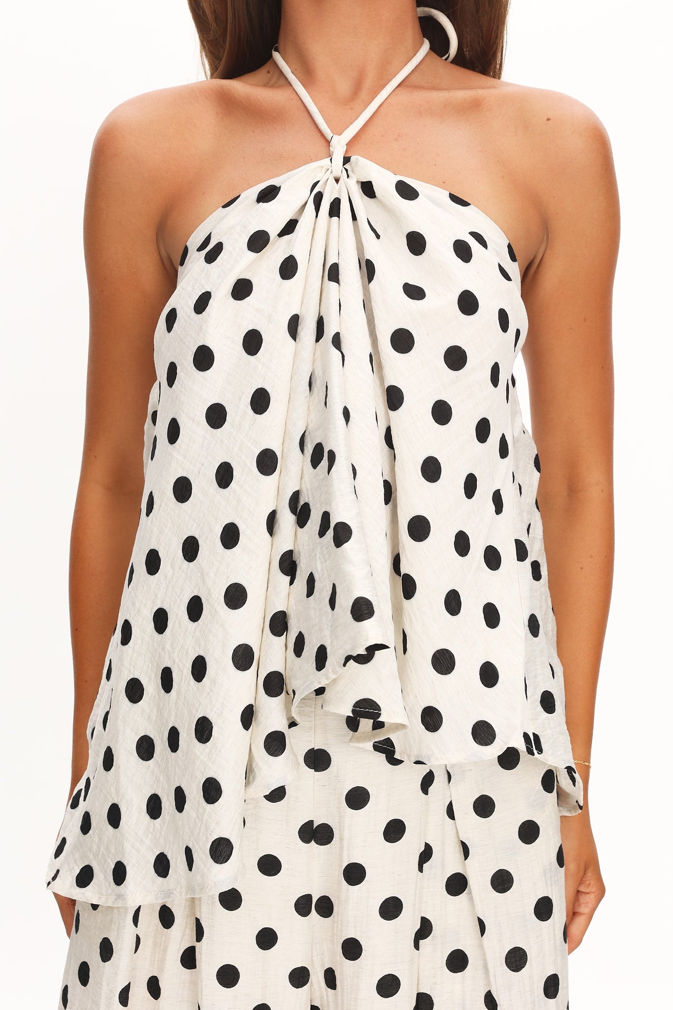 Galentines Halterneck Top Polka Dot Ivory