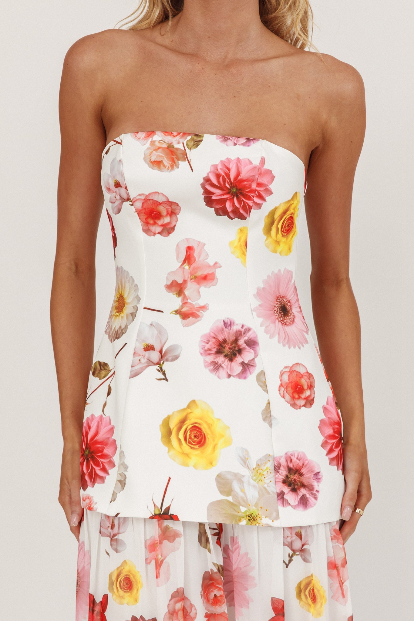 Wilma Flowy Hem Strapless Maxi Dress Floral
