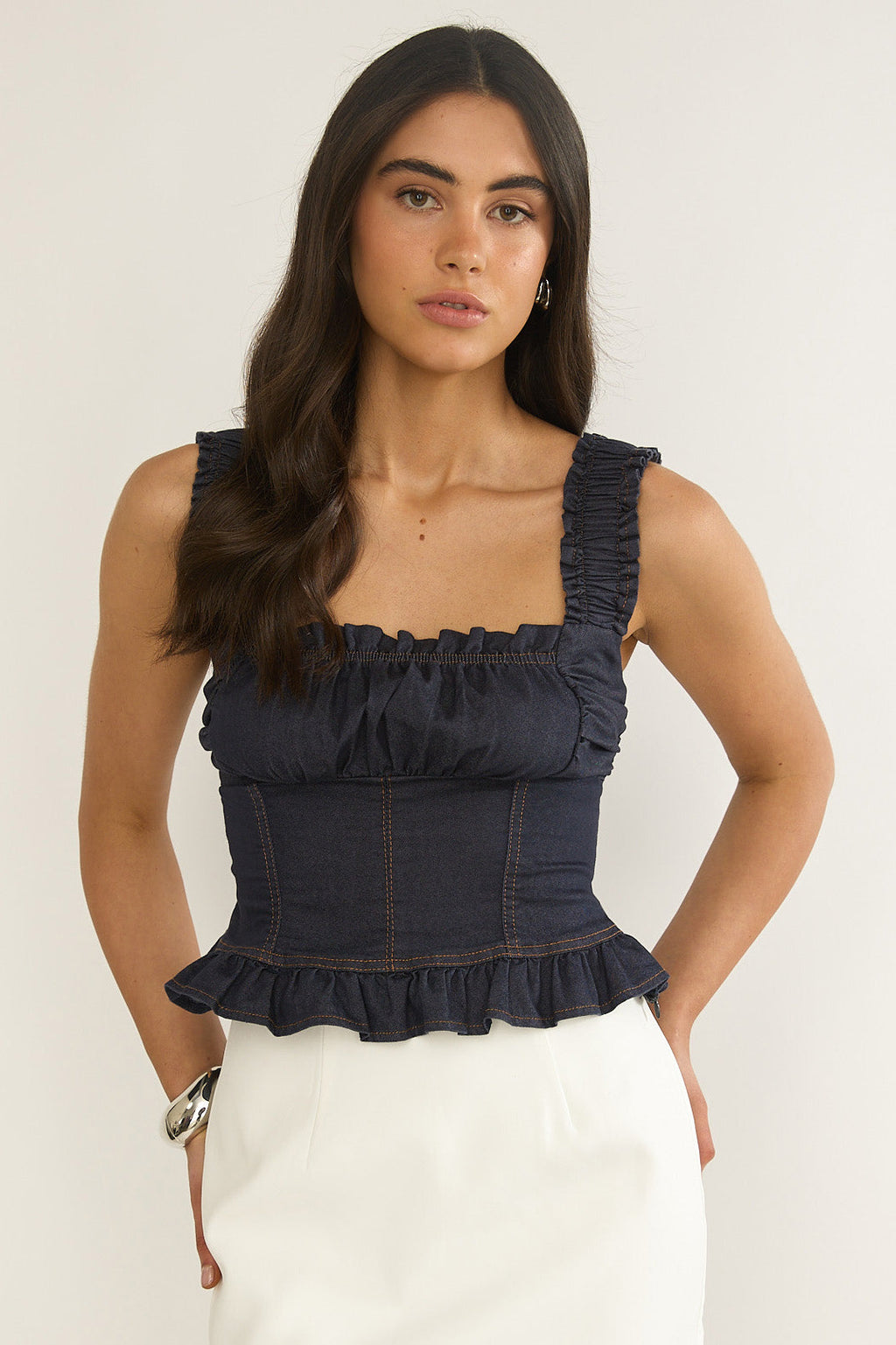 Pacer Smocked Top Indigo