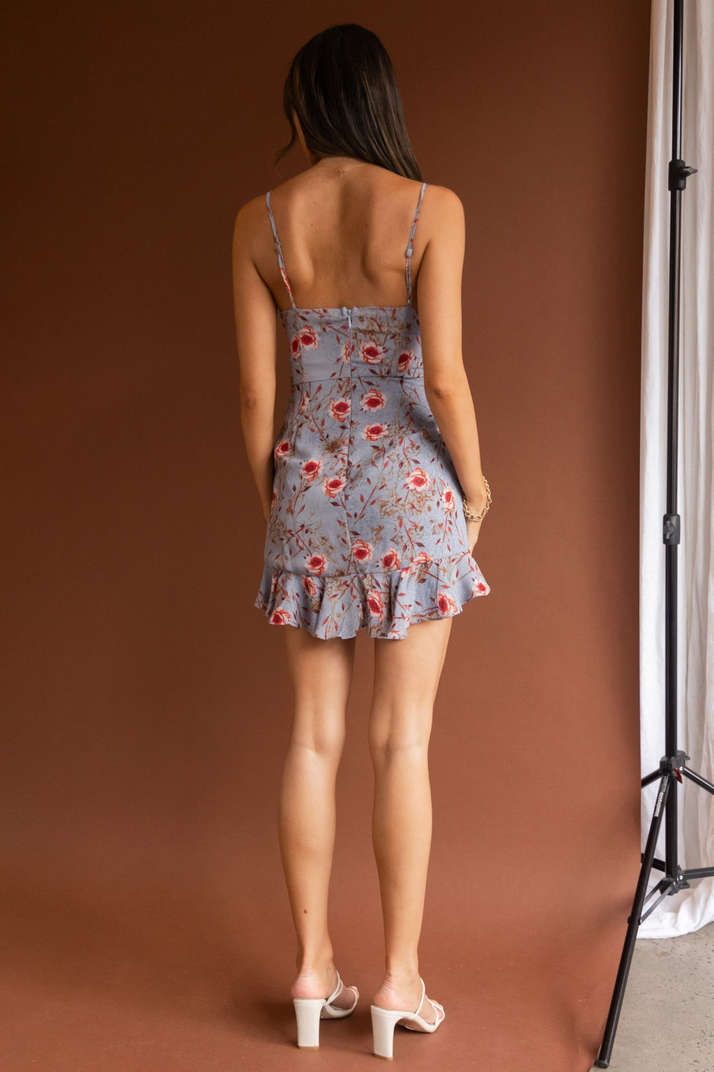 First Light Cami Strap Ruched Dress Floral Blue