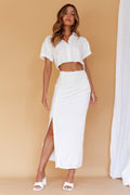 Cool It Cut-Out Waist Button Midi Dress Bone