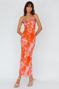 Teava Laced Waist Maxi Dress Print Floral Orange