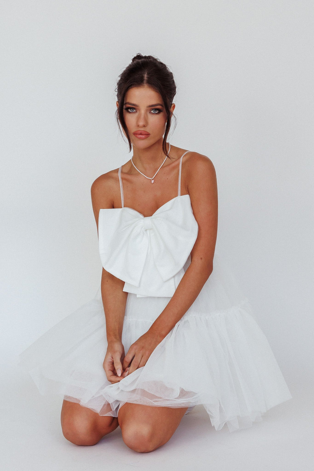 True Wish Bow Tulle Mini Dress White