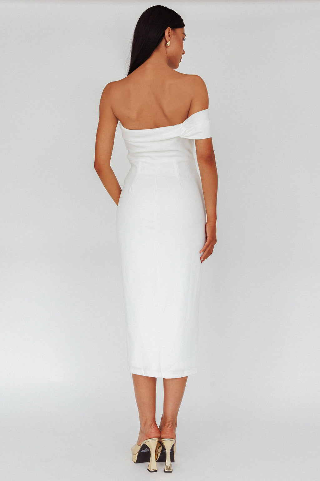 First Impressions One Shoulder Midi Dress White