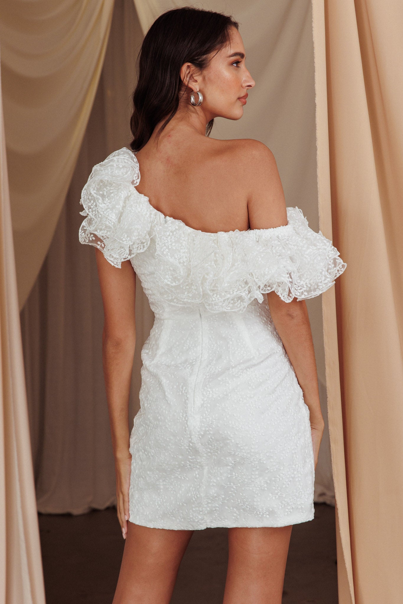 Hollyn One-Shoulder Ruffle Mini Dress White