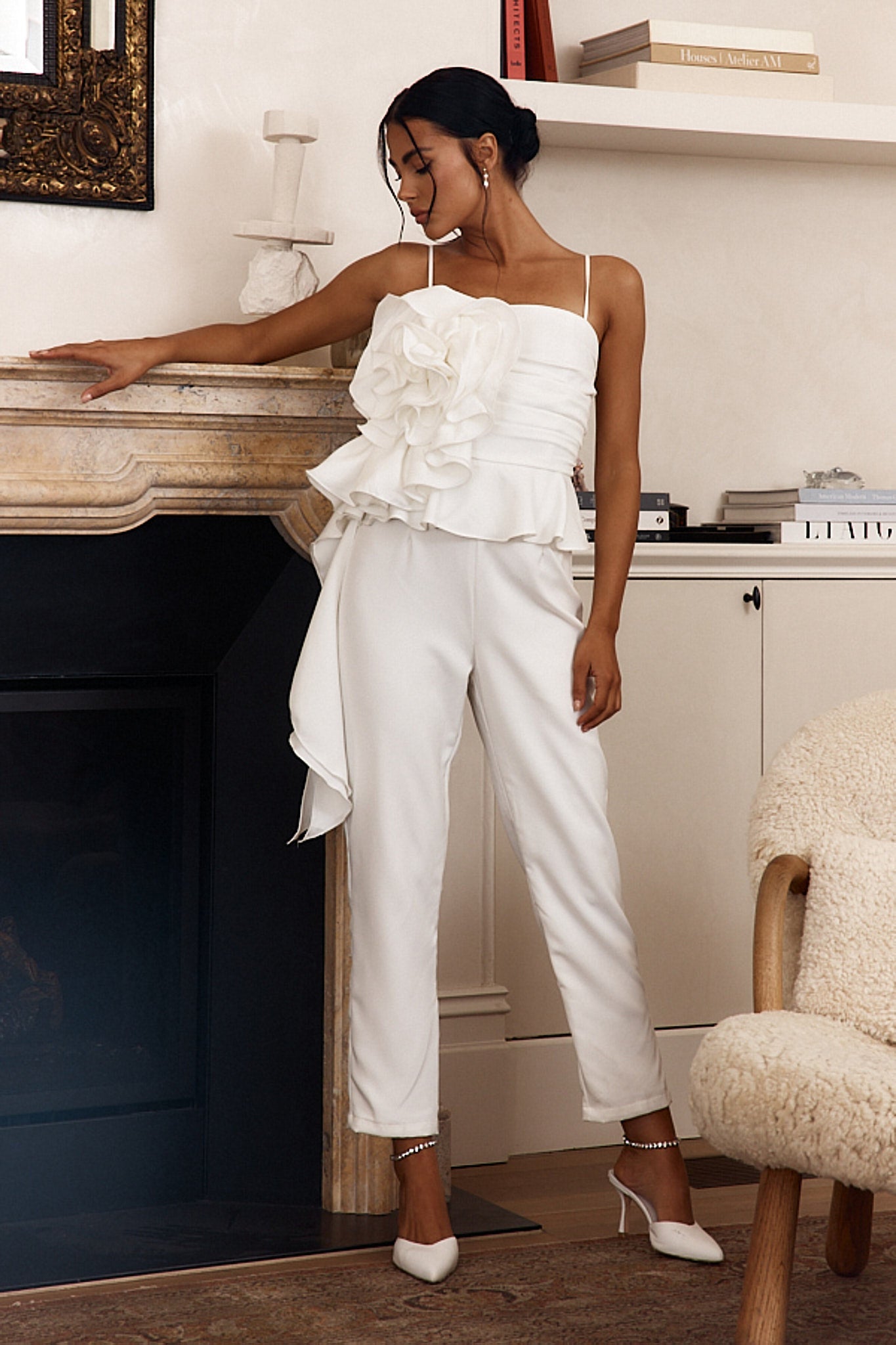 Fallon Ruffle Rose Cami Jumpsuit White