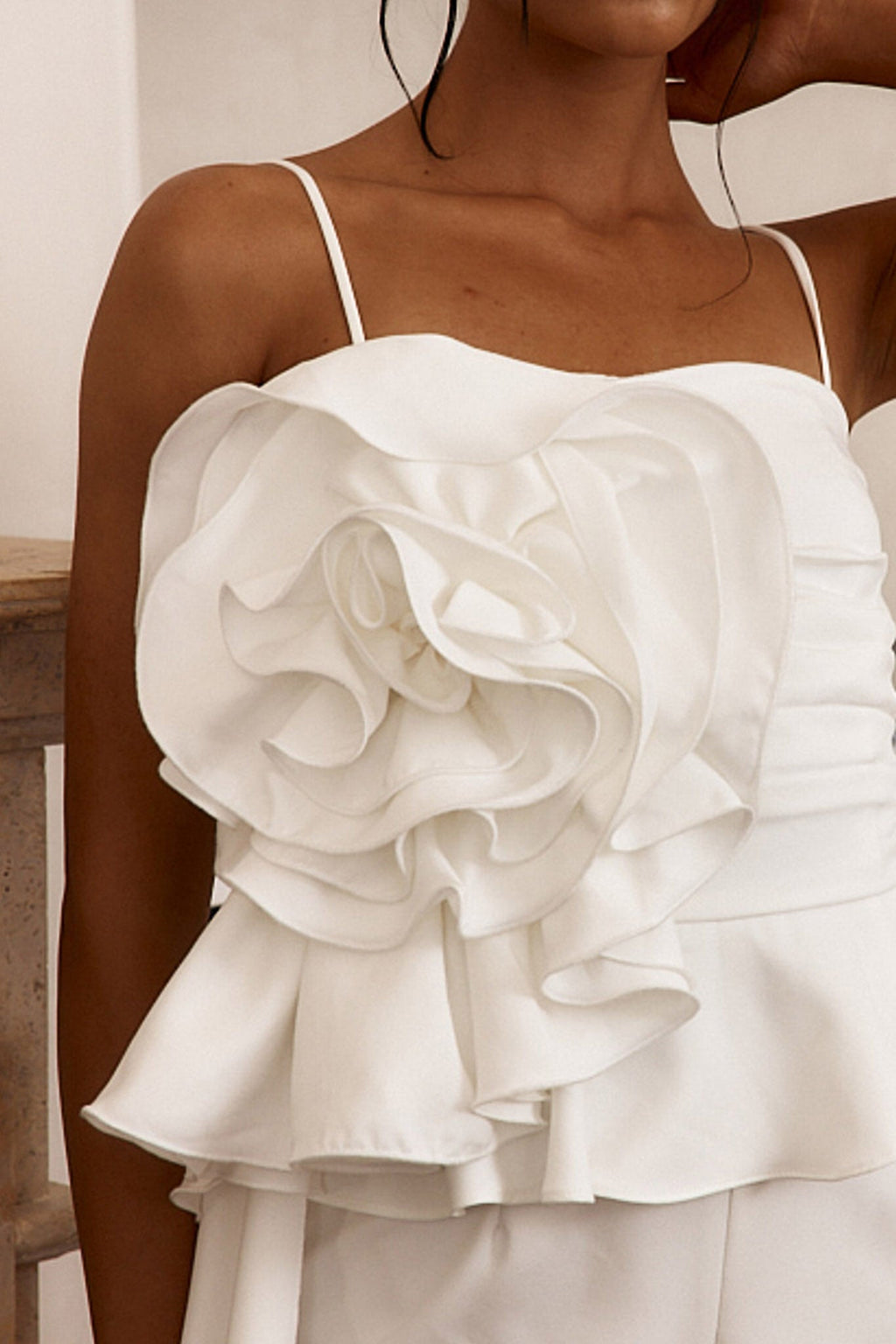 Fallon Ruffle Rose Cami Jumpsuit White