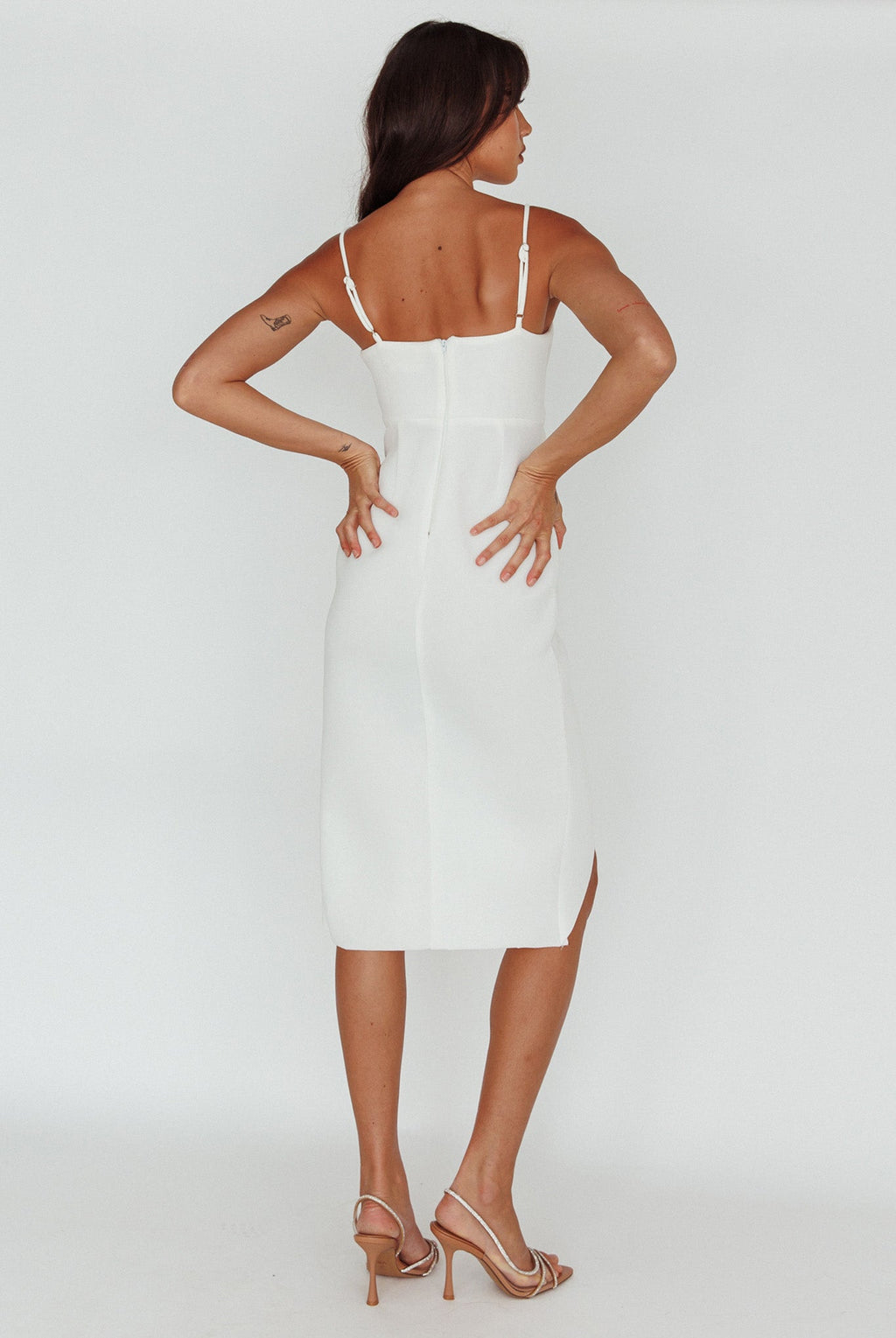 Amairani Cut-Out Bust Midi Dress White