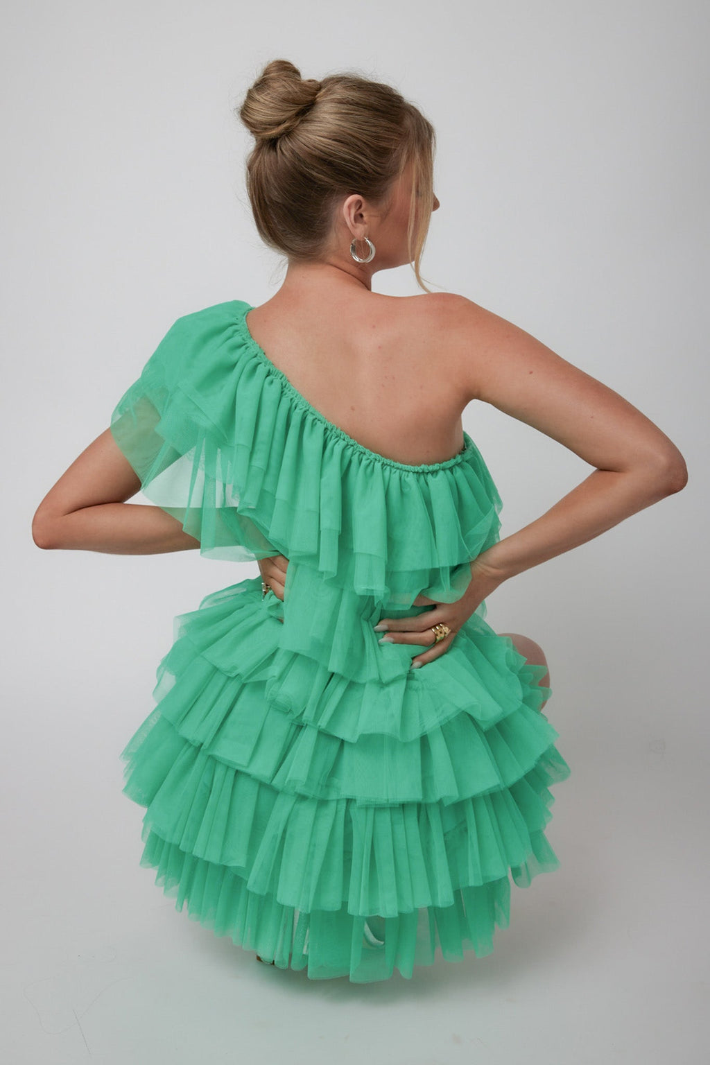Tomi Layered Frill One-Shoulder Mini Dress Spearmint