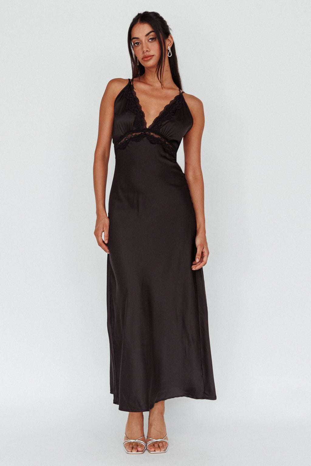 Signature Lace Trim Midi Dress Black