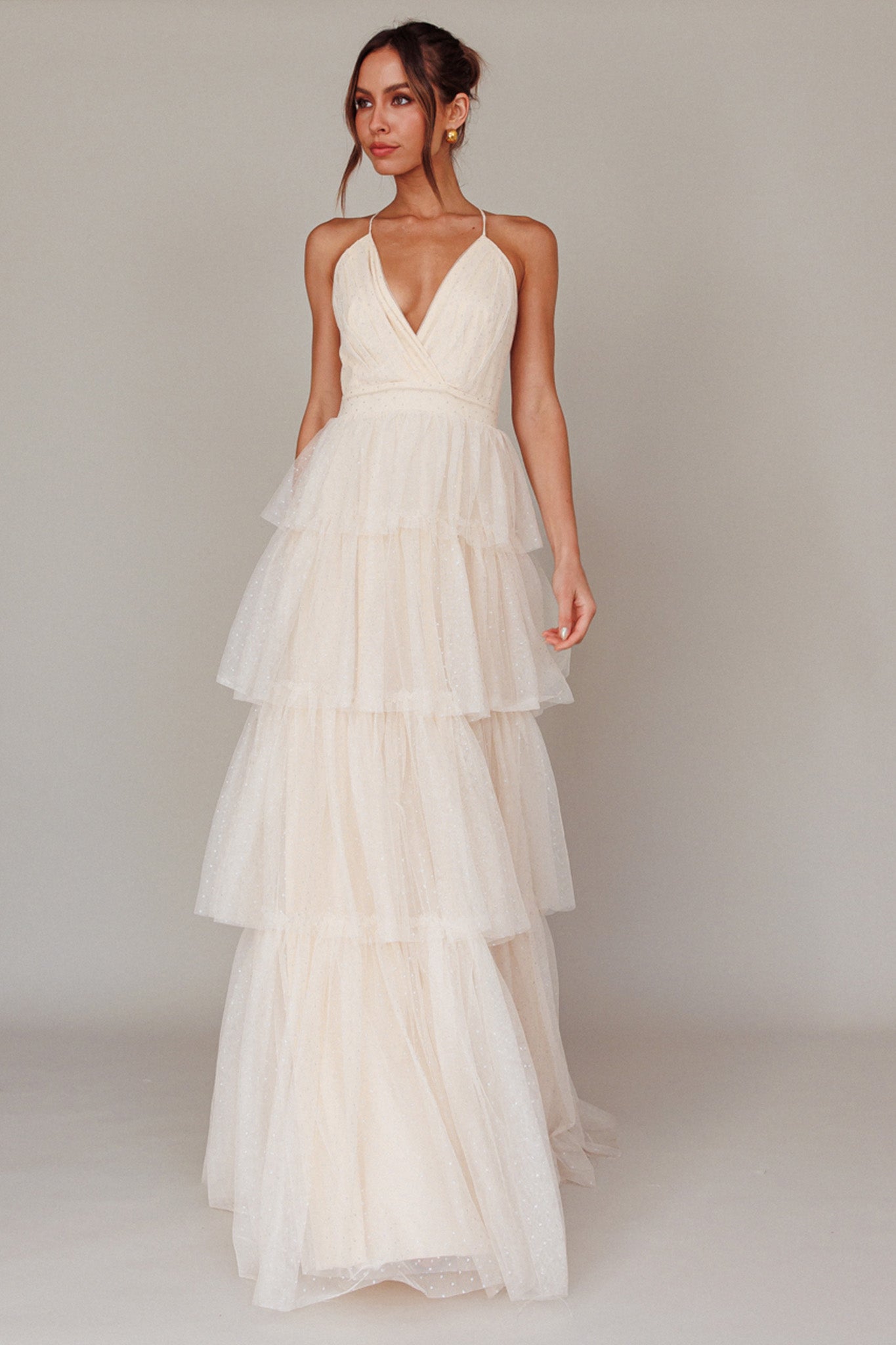Seylah Tiered Frill Maxi Dress Glitter Cream