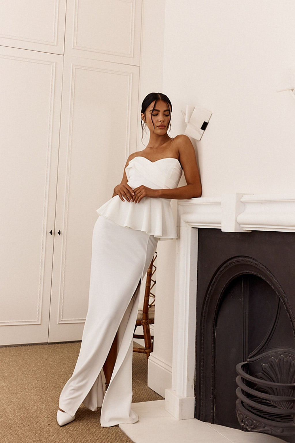 Evergrace Strapless Peplum Maxi Dress Ivory