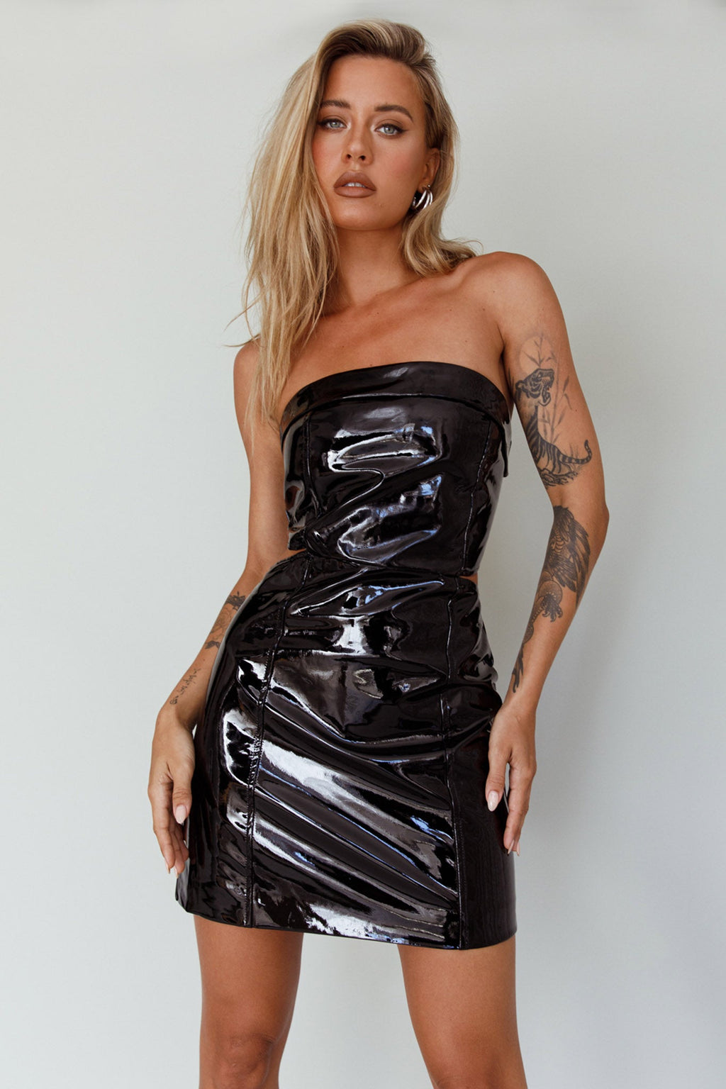 Overpass Cut-Out Patent Mini Dress Black
