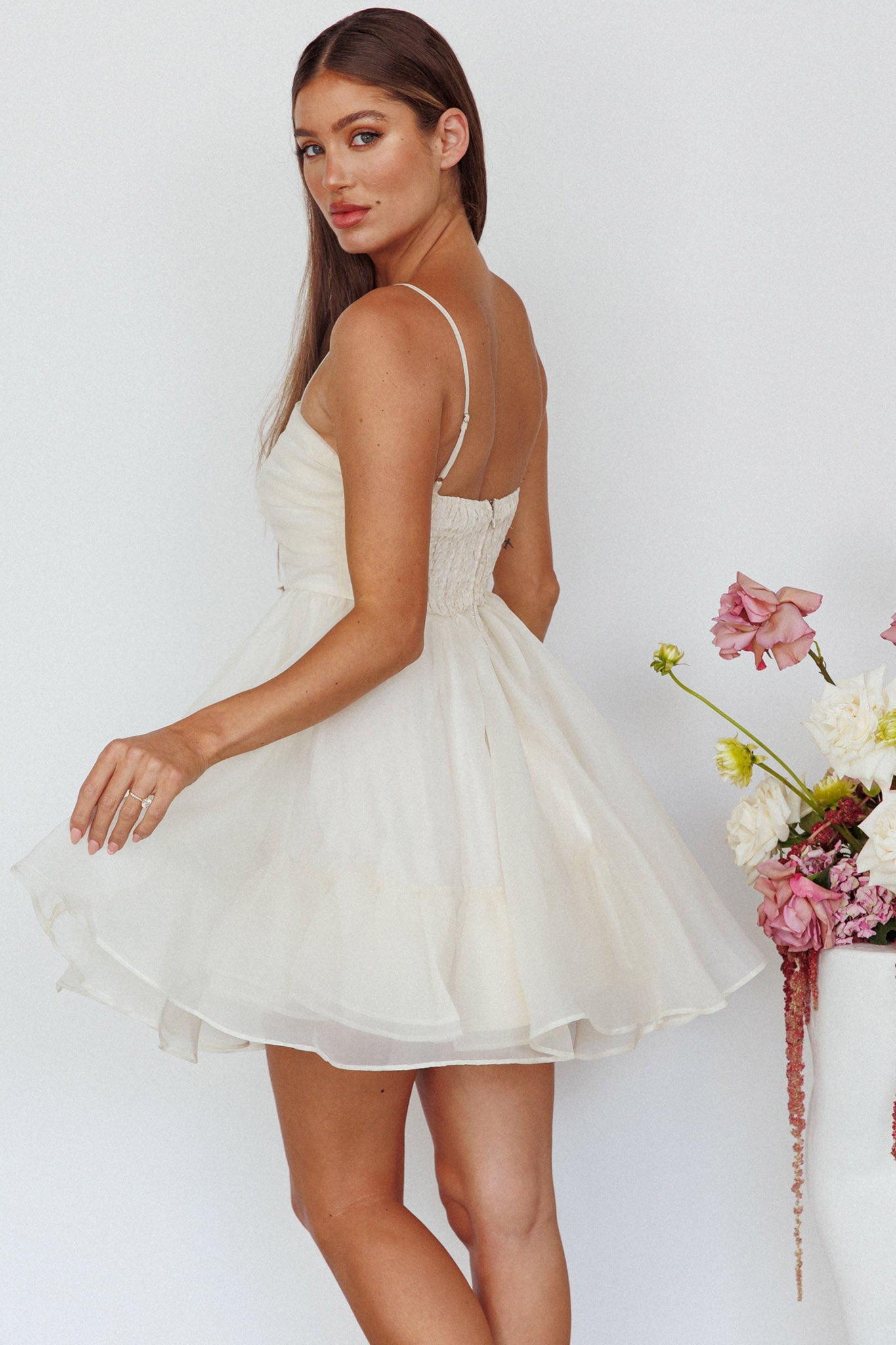Elyse Pleated Bodice Party Dress Cream