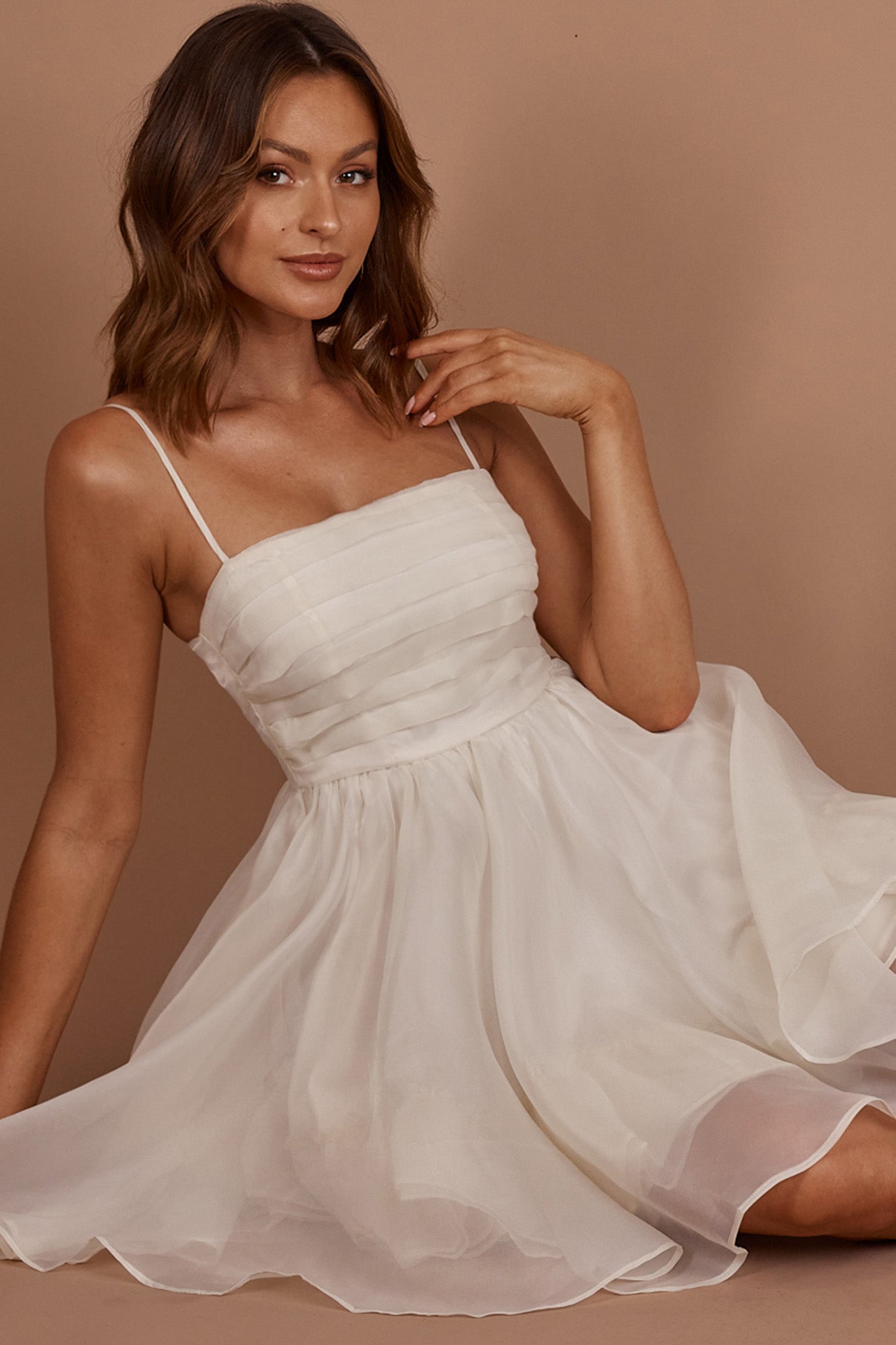 Elyse Pleated Bodice Party Dress Cream