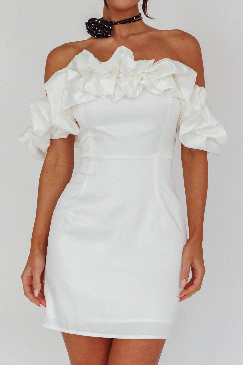 La Palma Off-Shoulder Mini Dress Off White