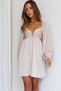 Tansy Long Sleeve Babydoll Dress Beige