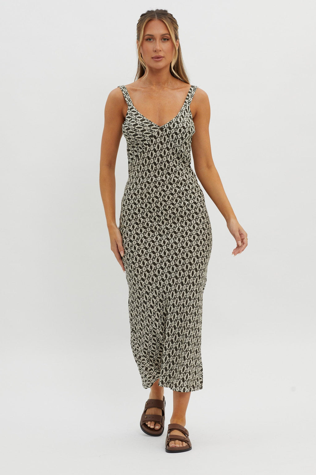 Avenue Thick Strap Midi Dress Print Solna