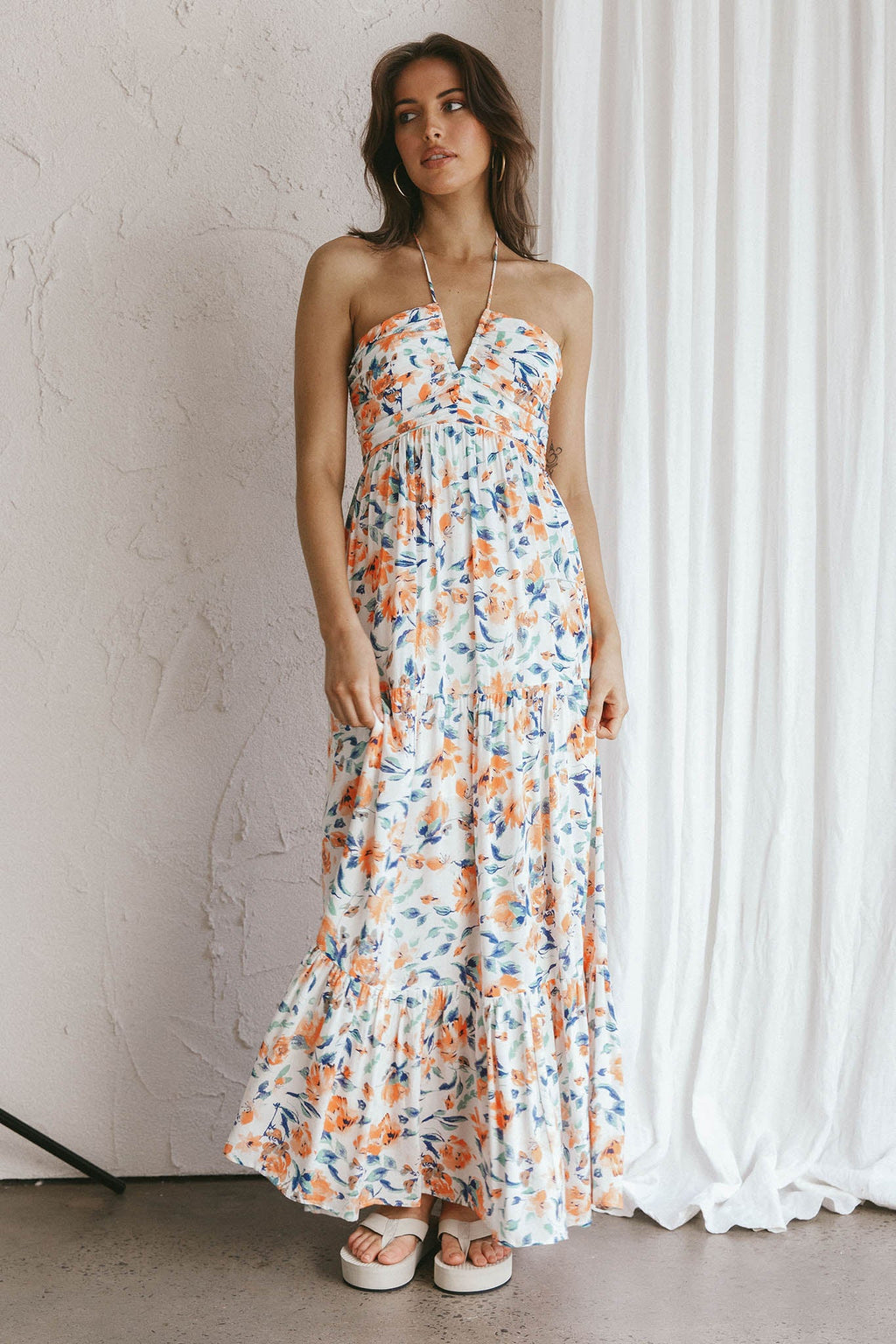 Asiah Halterneck Maxi Dress Floral Orange