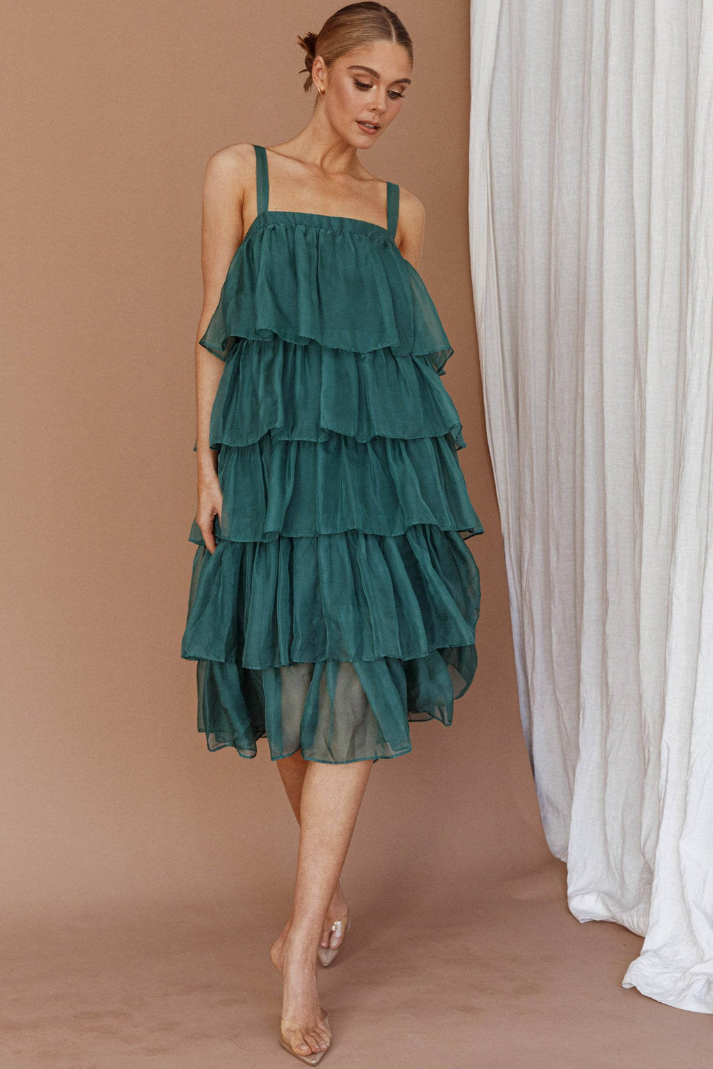 Merry Layered Frill Midi Dress Turtle Green