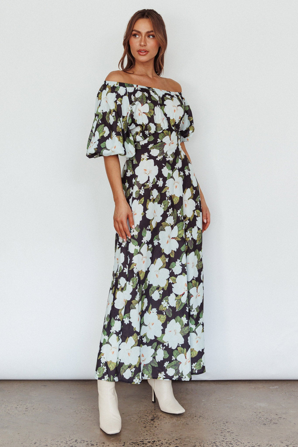 Momentum Off Shoulder Maxi Dress Floral Black