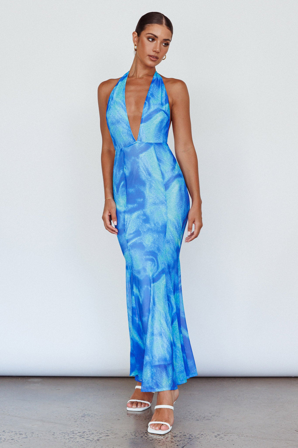 Mayah Halterneck Maxi Dress Printed Blue