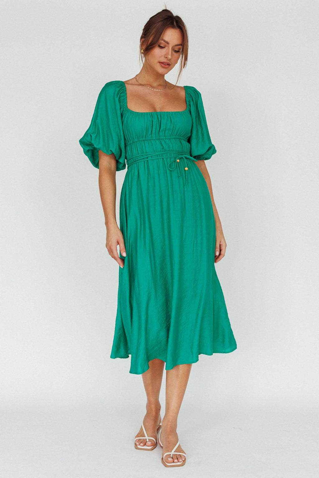 Lille Puff Sleeve Midi Dress Green