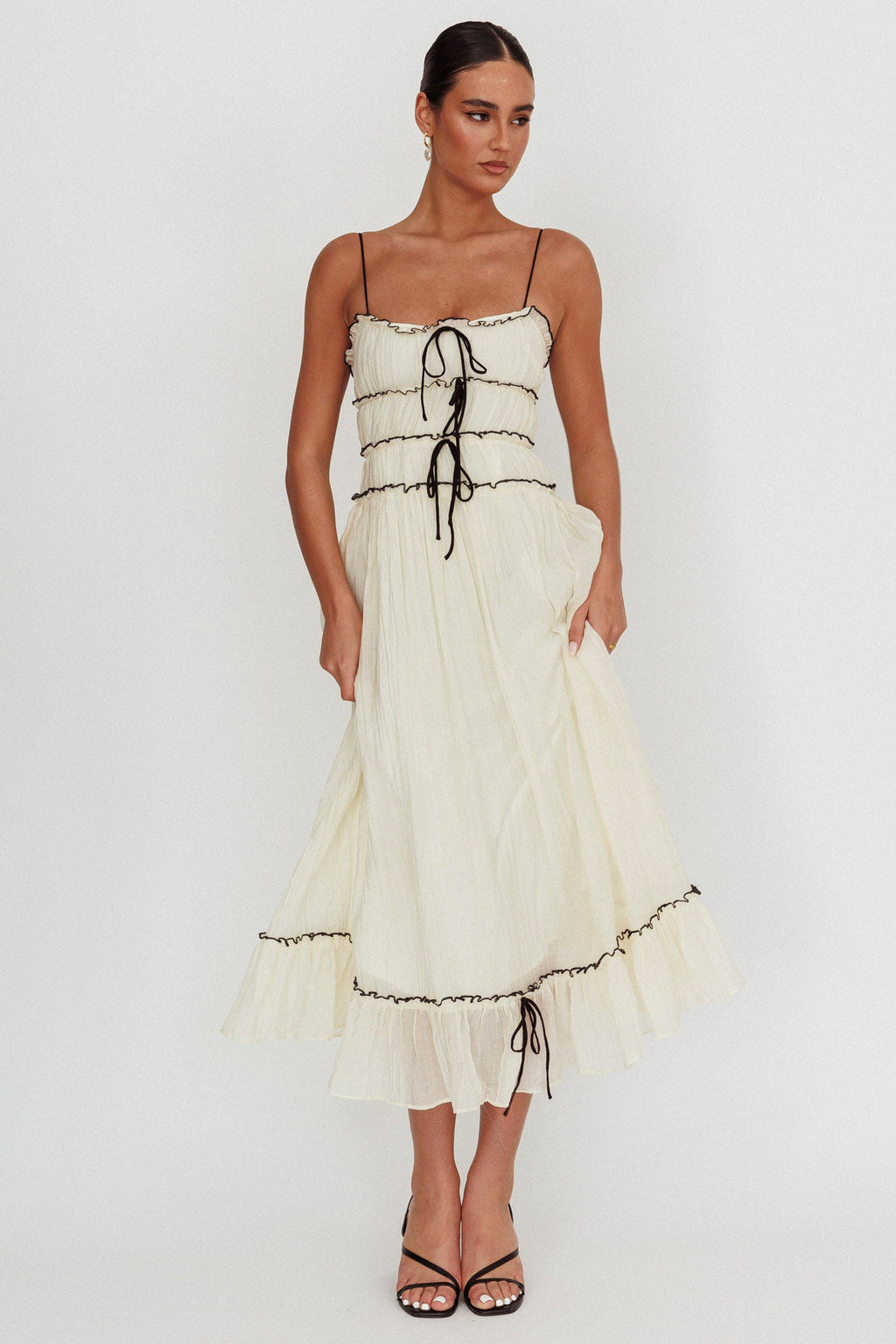 Maidens Tie Accent Maxi Dress Cream