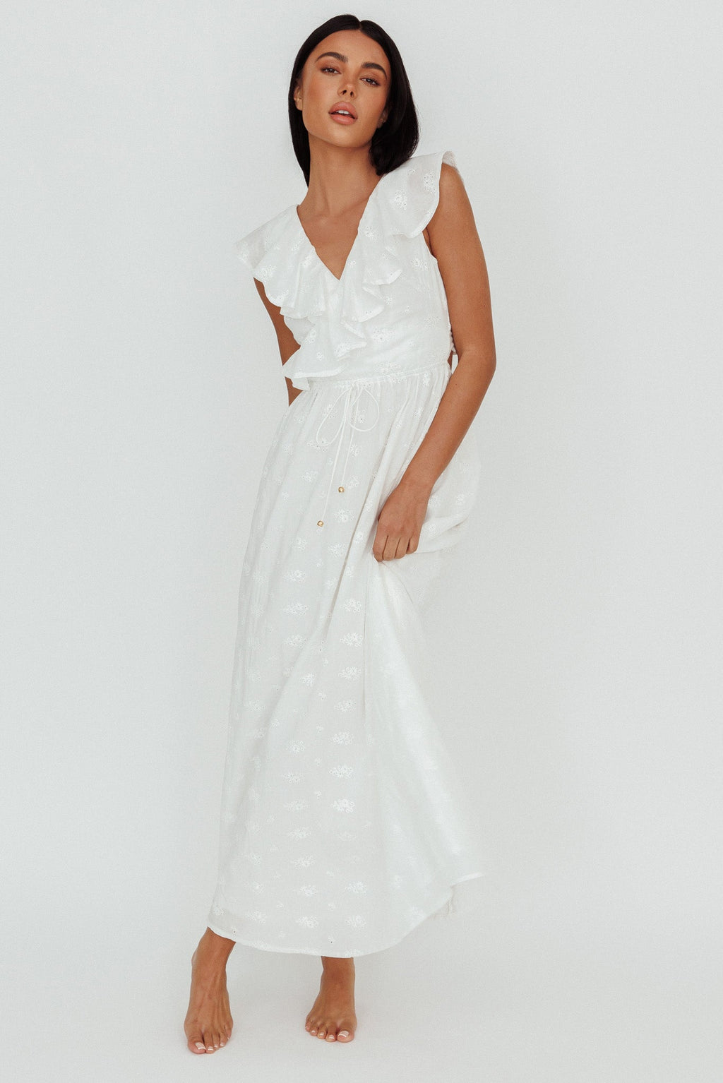 Primrosia Tied Back Maxi Dress Eyelet White