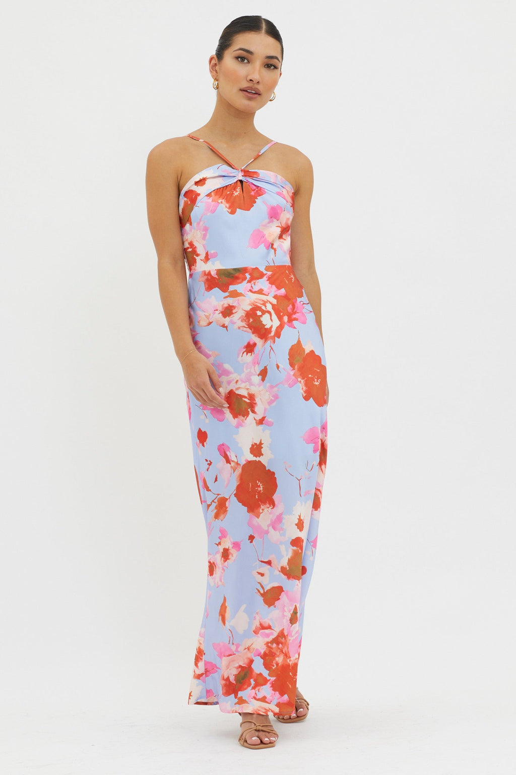 Carter Foldover Neckline Maxi Dress Blue Pink